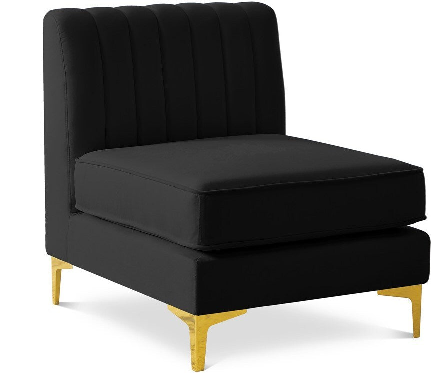 Meridian Furniture - Alina Black Velvet Armless Chair - 604Black-Armless veiw 1