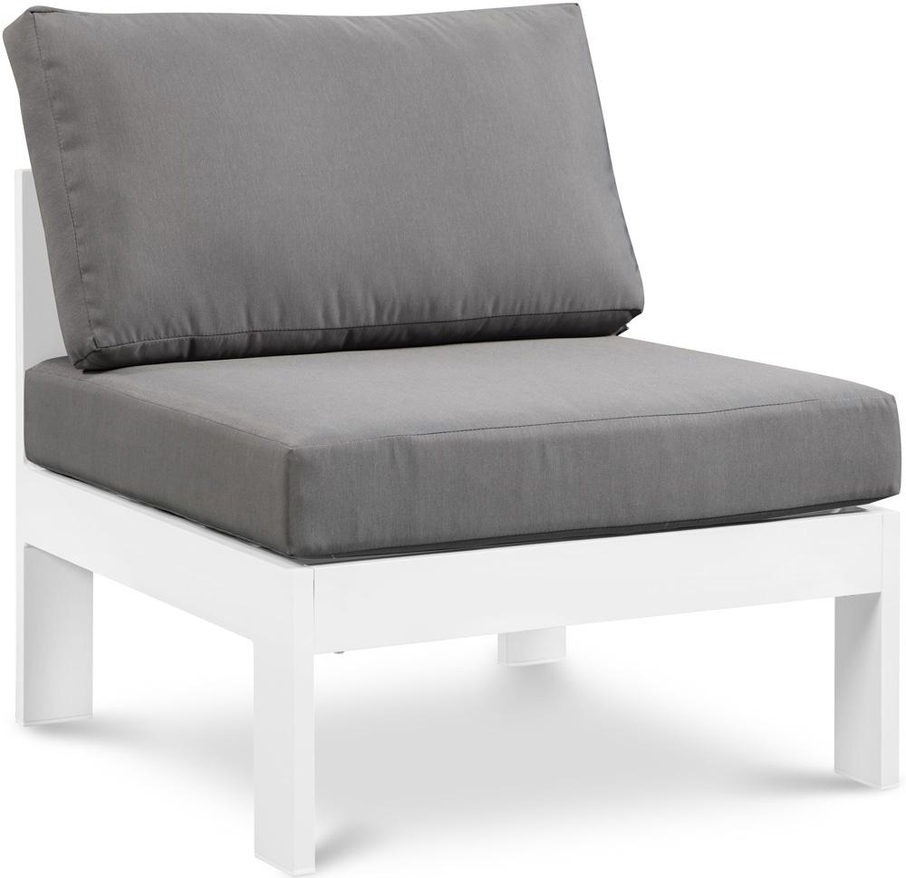 Meridian Furniture - Nizuc Grey Water Resistant Fabric Outdoor Patio Aluminum Armless Chair - 375Grey-Armless veiw 1