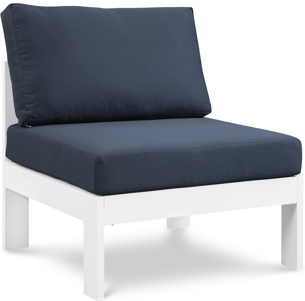 Meridian Furniture - Nizuc Navy Water Resistant Fabric Outdoor Patio Aluminum Armless Chair - 375Navy-Armless veiw 1