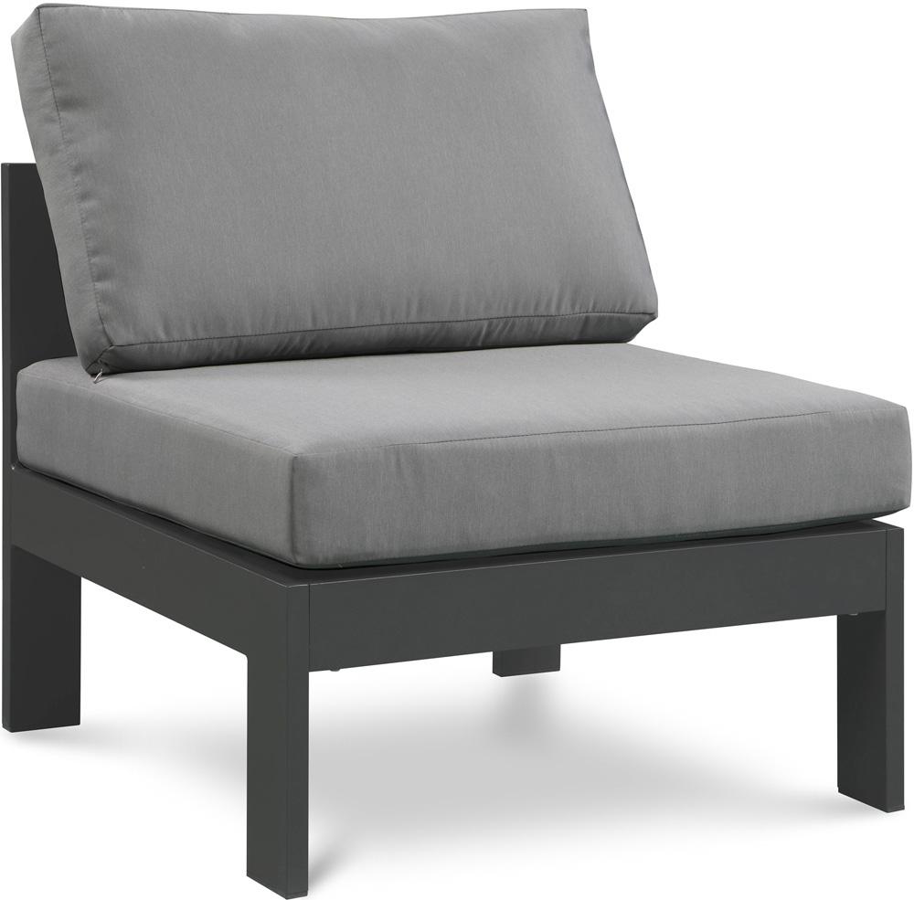 Meridian Furniture - Nizuc Grey Water Resistant Fabric Outdoor Patio Aluminum Armless Chair - 376Grey-Armless veiw 1