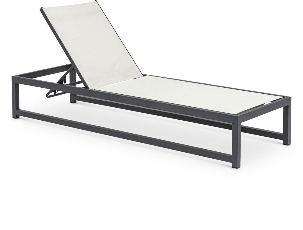 Meridian Furniture - Maldives Cream Mesh Water Resistant Fabric Outdoor Patio Adjustable Sun Chaise Lounge Chair - 348Cream veiw 1