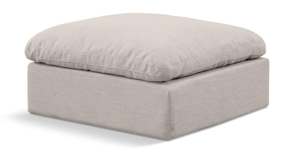 Meridian Furniture - Indulge Beige Linen Textured Fabric Ottoman - 141Beige-Ott veiw 1