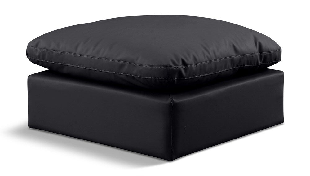 Meridian Furniture - Indulge Black Vegan Leather Ottoman - 146Black-Ott veiw 1