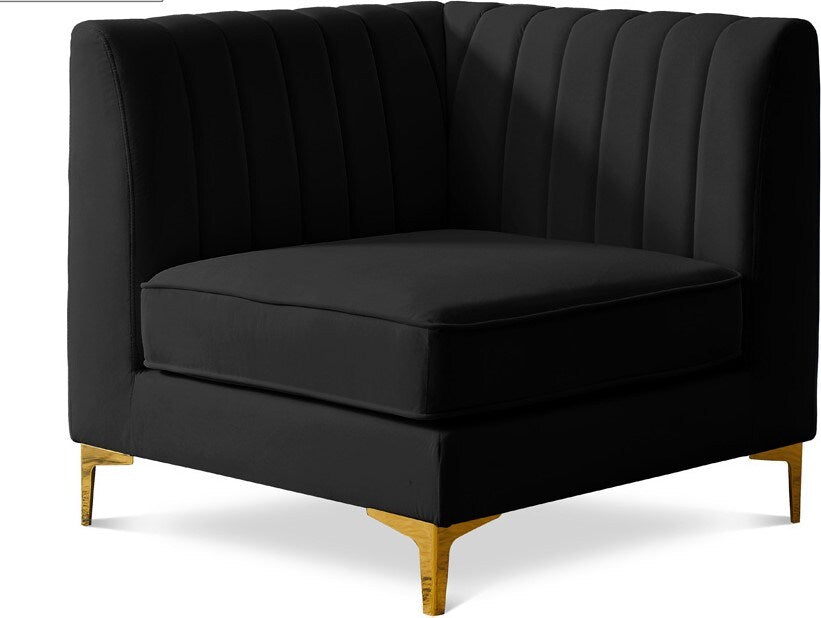 Meridian Furniture - Alina Black Velvet Corner Chair - 604Black-Corner veiw 1