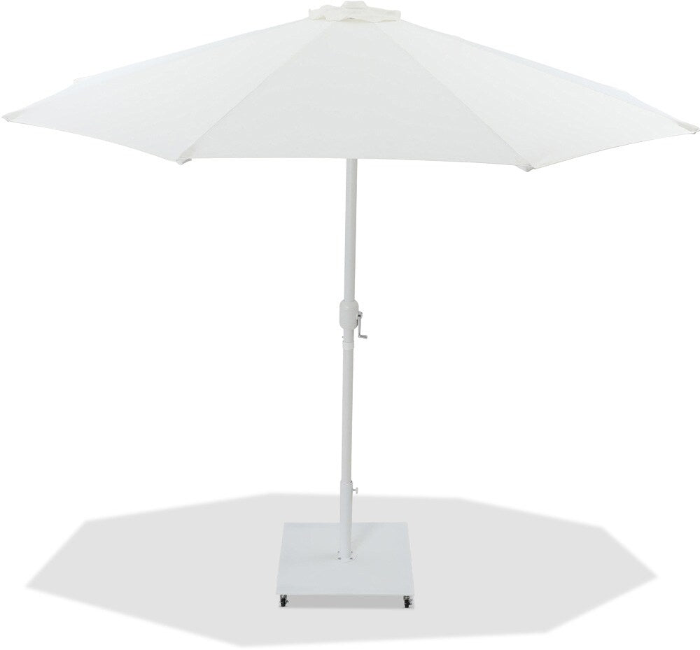 Meridian Furniture - Fiji White Fabric / Matte White Aluminum Patio Umbrella with Base Sets - 55015White-AW veiw 1