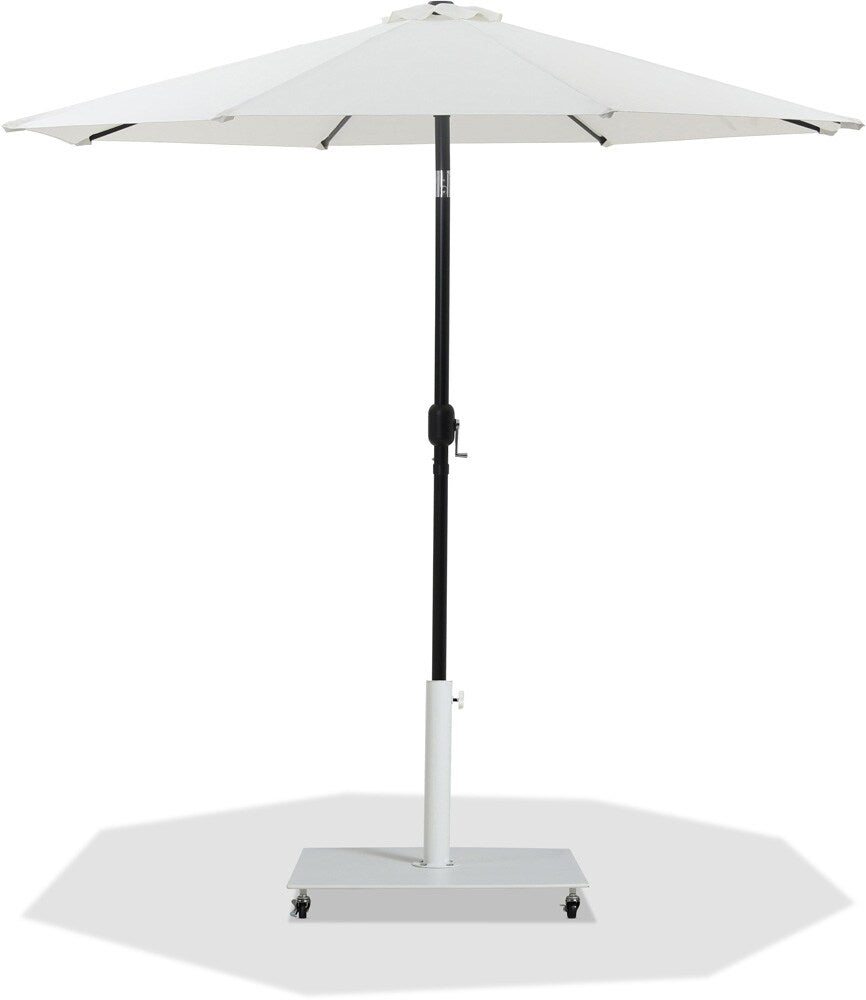 Meridian Furniture - Fiji White Fabric / Matte White Aluminum Patio Umbrella with Base Sets - 55016White-AW veiw 1
