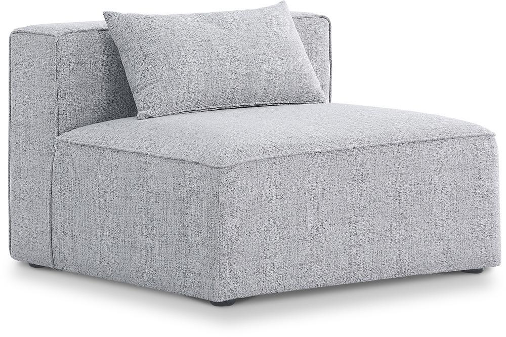 Meridian Furniture - Cube Grey Durable Linen Textured Armless Chair - 630Grey-Armless veiw 1