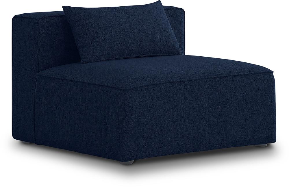 Meridian Furniture - Cube Navy Durable Linen Textured Armless Chair - 630Navy-Armless veiw 1