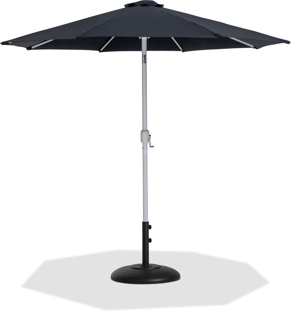 Meridian Furniture - Fiji Black Fabric / Matte Black Aluminum Patio Umbrella with Base Sets - 55015Black-BB veiw 1