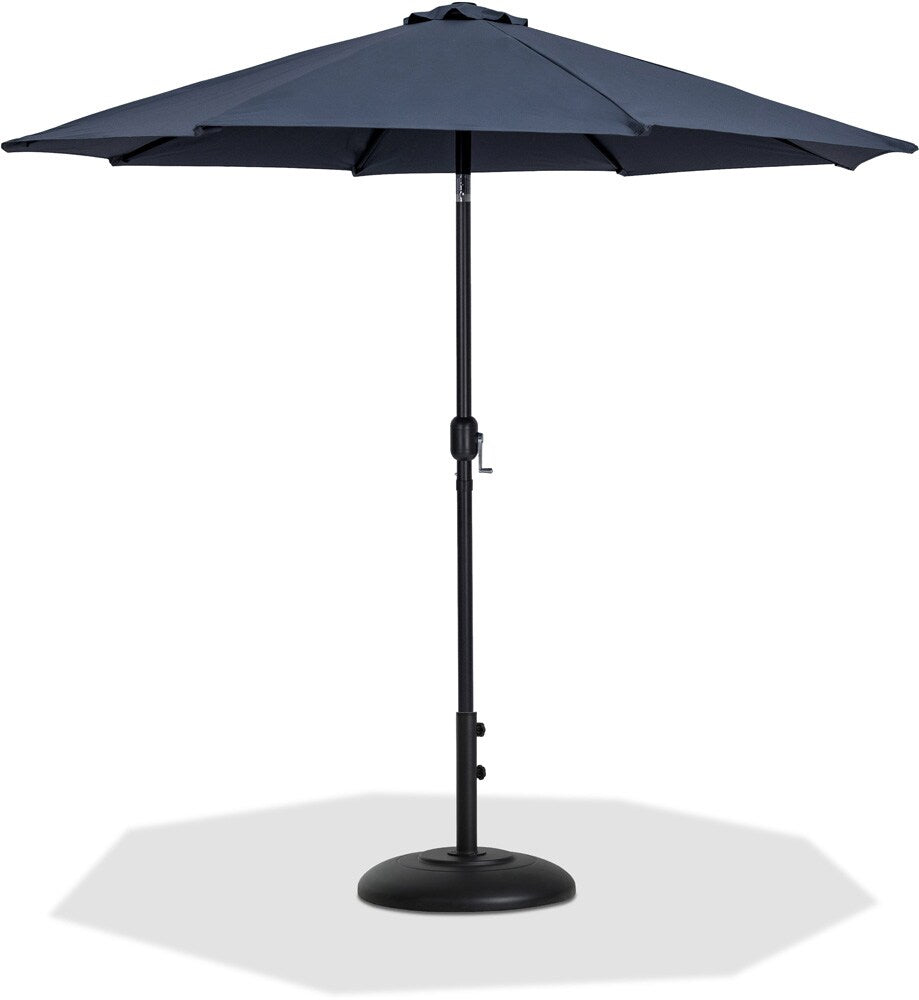 Meridian Furniture - Fiji Grey Fabric / Matte Black Aluminum Patio Umbrella with Base Sets - 55016Grey-BB veiw 1