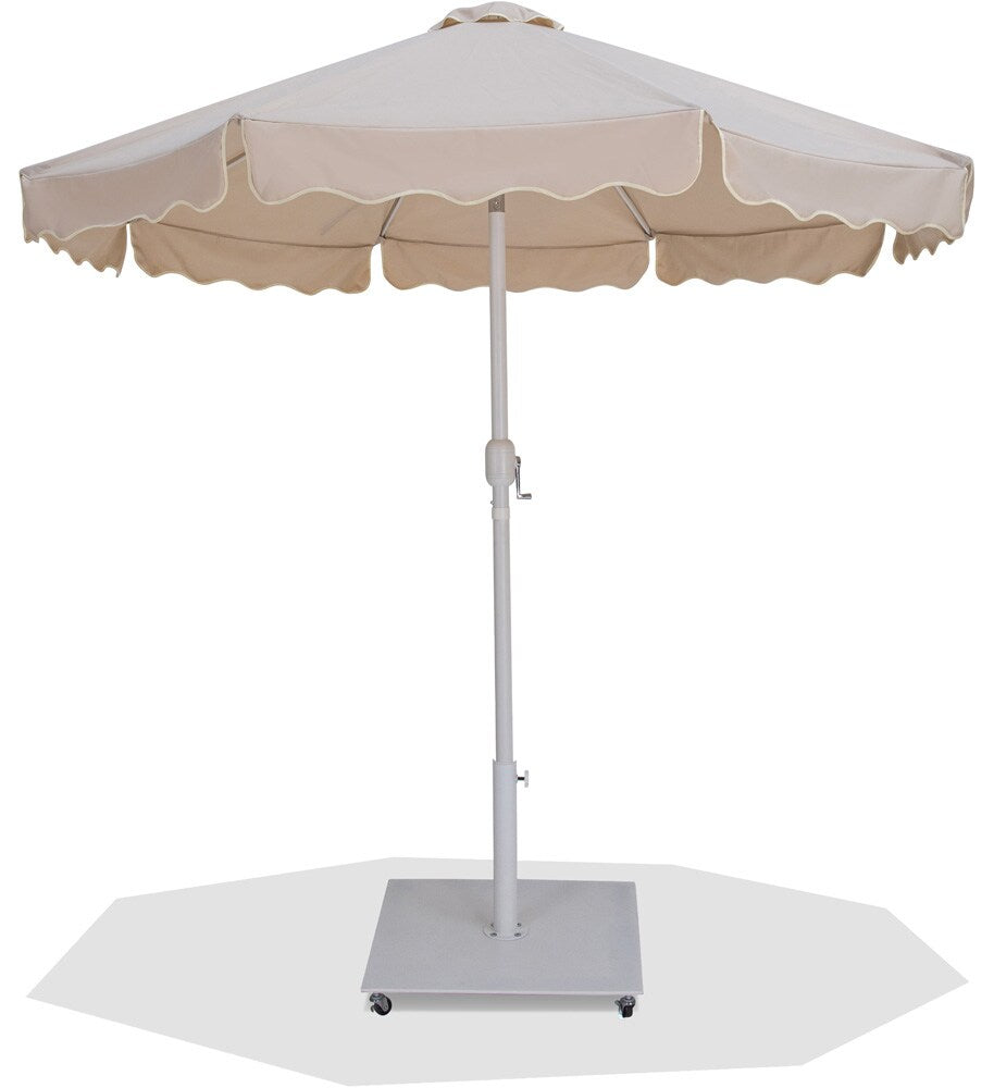 Meridian Furniture - Amalfi Beige Fabric With Cream Piping / Matte White Aluminum Patio Umbrella with Base Sets - 55018Beige-AW veiw 1