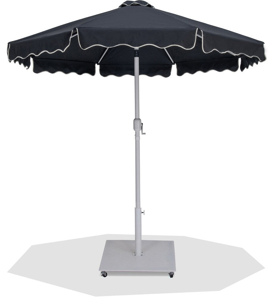 Meridian Furniture - Amalfi Black Fabric With Cream Piping / Matte White Aluminum Patio Umbrella with Base Sets - 55018Black-AW veiw 1