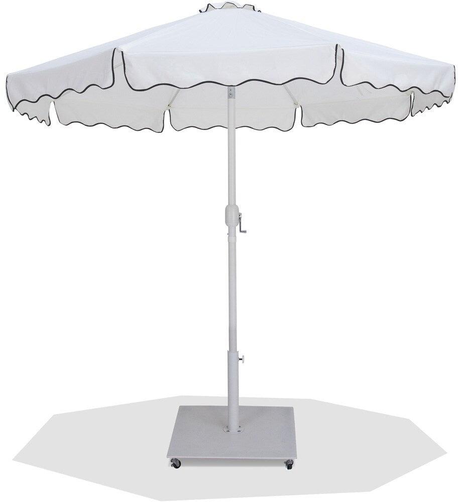 Meridian Furniture - Amalfi White Fabric With Black Piping / Matte White Aluminum Patio Umbrella with Base Sets - 55018White-AW veiw 1