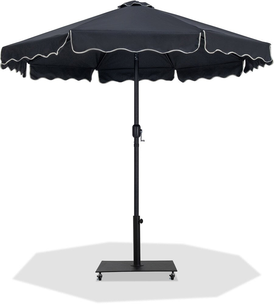 Meridian Furniture - Amalfi Black Fabric With Cream Piping / Matte Black Aluminum Patio Umbrella with Base Sets - 55019Black-AB veiw 1