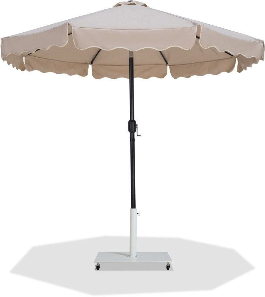 Meridian Furniture - Amalfi Beige Fabric With Cream Piping / Matte White Aluminum Patio Umbrella with Base Sets - 55019Beige-AW veiw 1