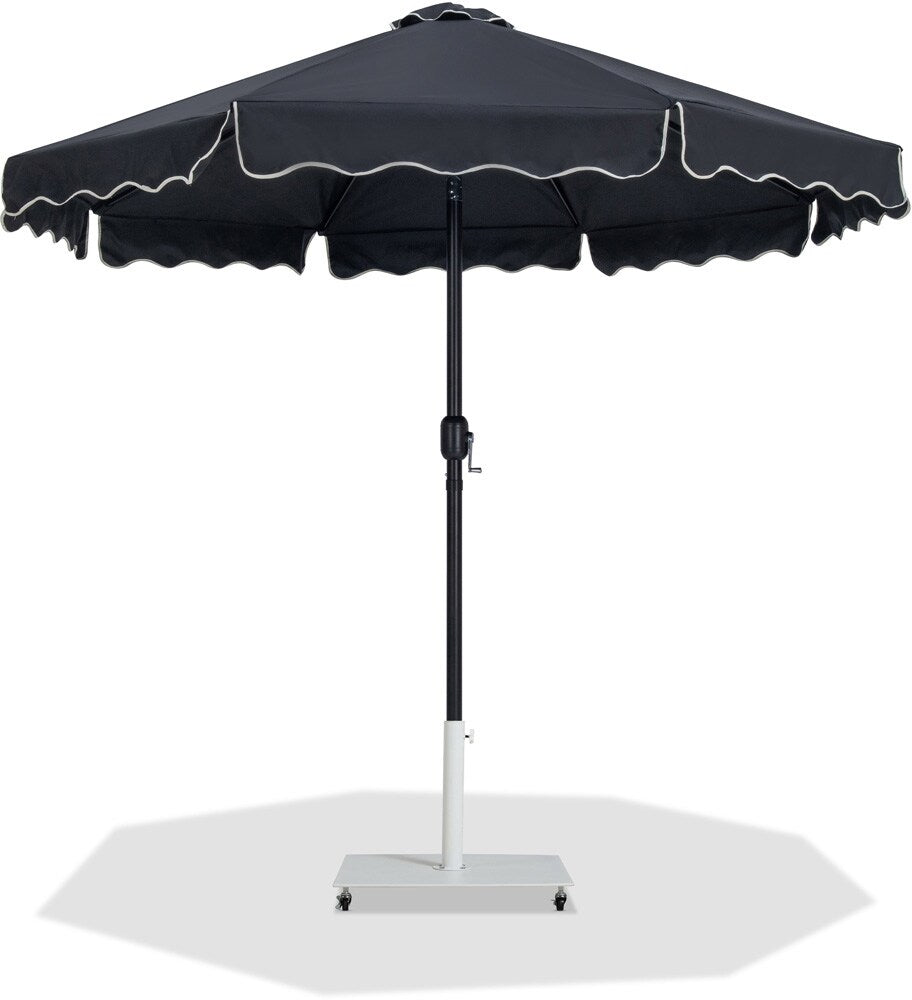 Meridian Furniture - Amalfi Black Fabric With Cream Piping / Matte White Aluminum Patio Umbrella with Base Sets - 55019Black-AW veiw 1