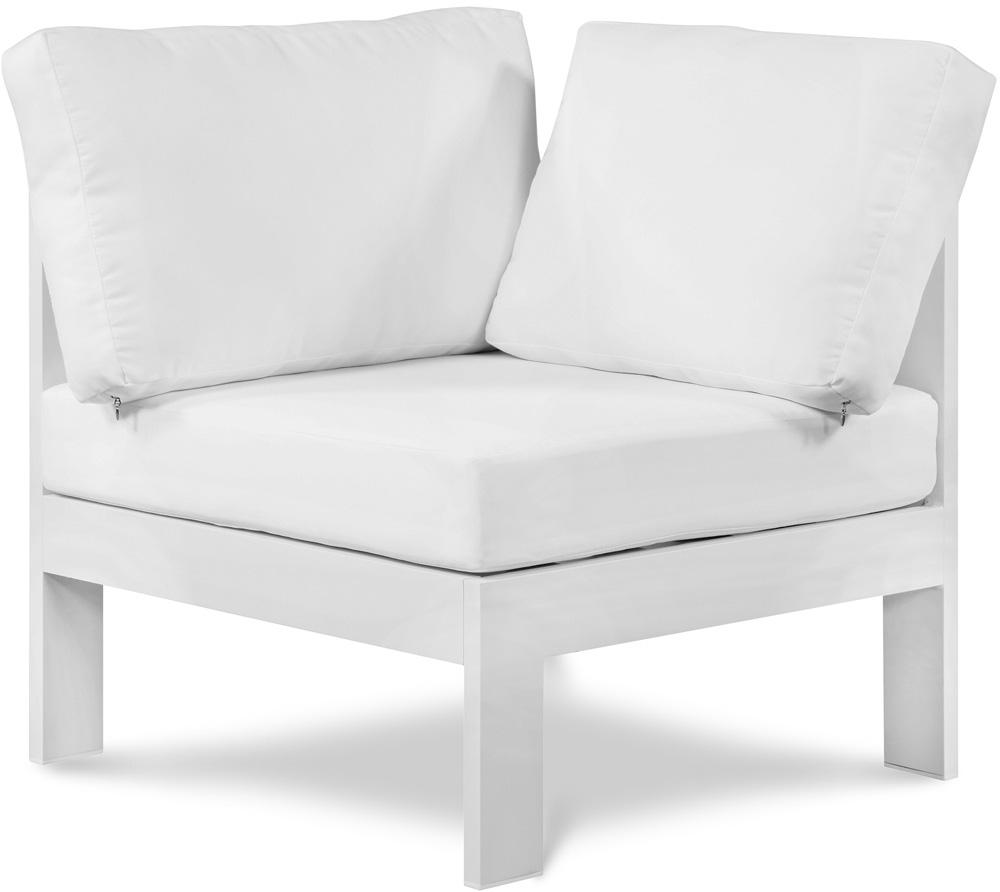 Meridian Furniture - Nizuc White Water Resistant Fabric Outdoor Patio Aluminum Corner Chair - 375White-Corner veiw 1