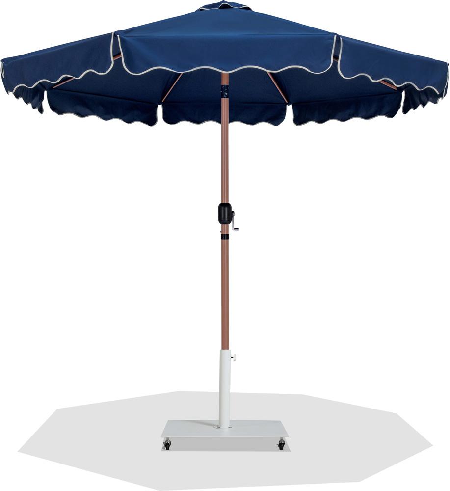 Meridian Furniture - Amalfi Navy Fabric With Cream Piping / Matte White Aluminum Patio Umbrella with Base Sets - 55017Navy-AW veiw 1