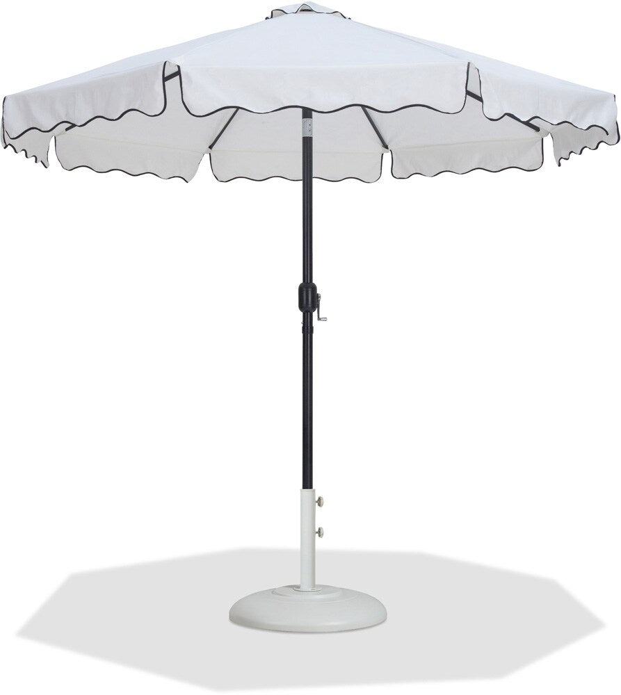 Meridian Furniture - Amalfi White Fabric With Black Piping / Matte White Aluminum Patio Umbrella with Base Sets - 55019White-BW veiw 1