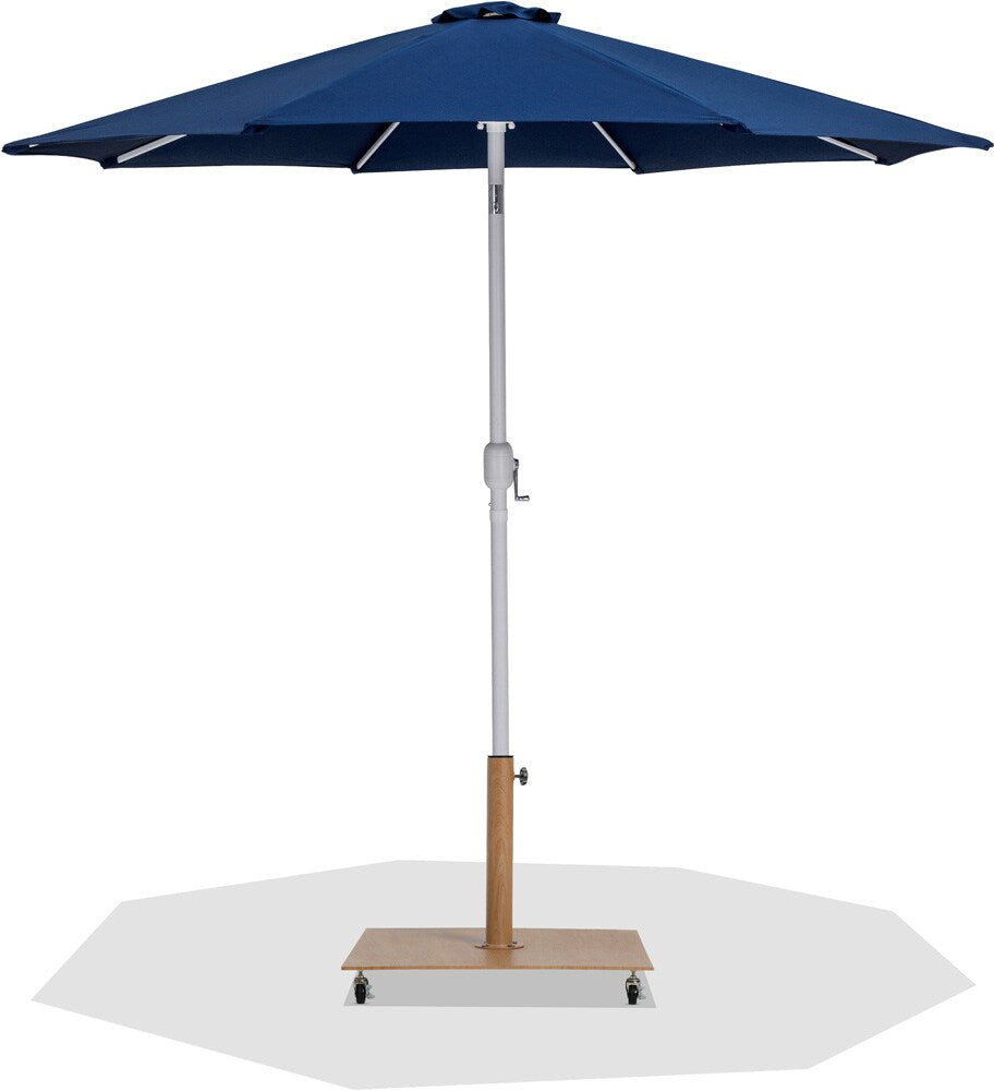 Meridian Furniture - Fiji Navy Fabric / Teak Aluminum Patio Umbrella with Base Sets - 55015Navy-AT veiw 1