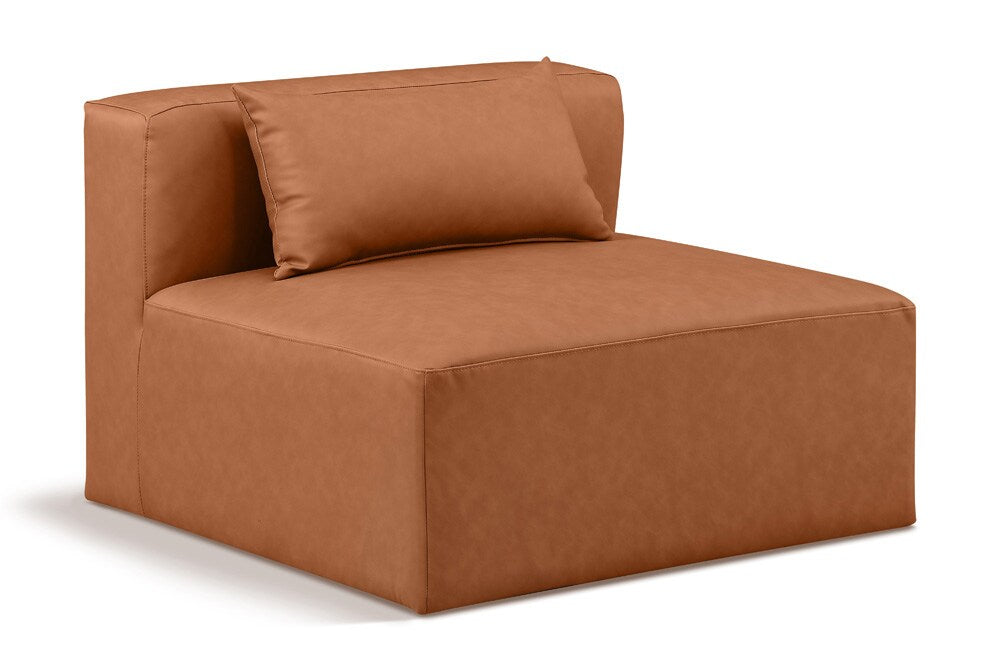 Meridian Furniture - Cube Cognac Vegan Leather Armless Chair - 668Cognac-Armless veiw 1