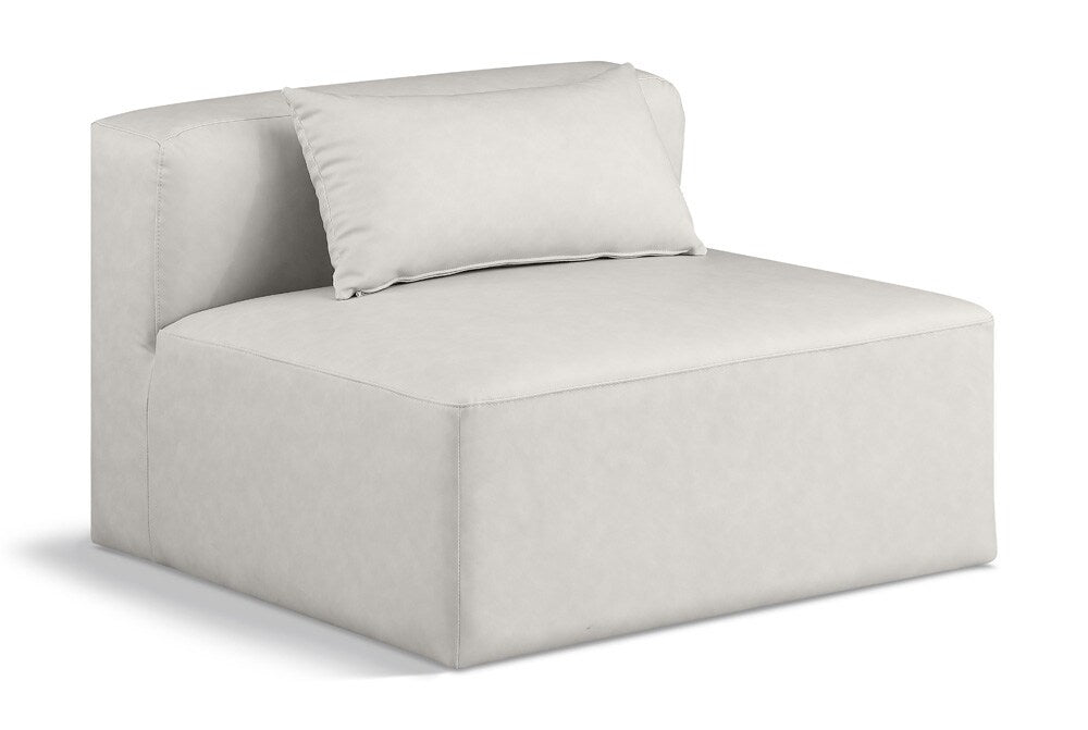 Meridian Furniture - Cube Cream Vegan Leather Armless Chair - 668Cream-Armless veiw 1