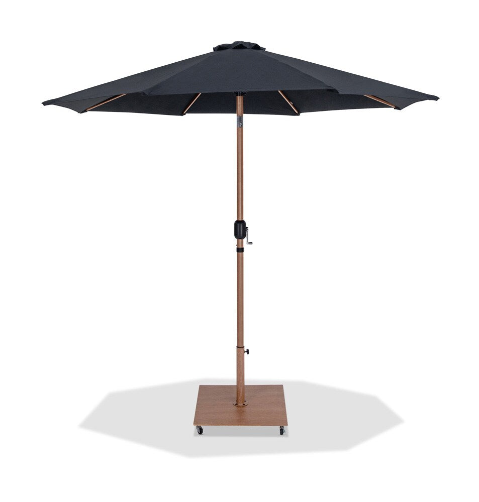 Meridian Furniture - Fiji Black Fabric / Teak Aluminum Patio Umbrella with Base Sets - 55014Black-AT veiw 1