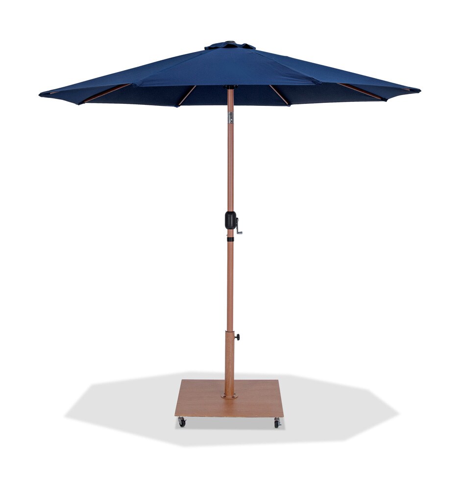 Meridian Furniture - Fiji Navy Fabric / Teak Aluminum Patio Umbrella with Base Sets - 55014Navy-AT veiw 1