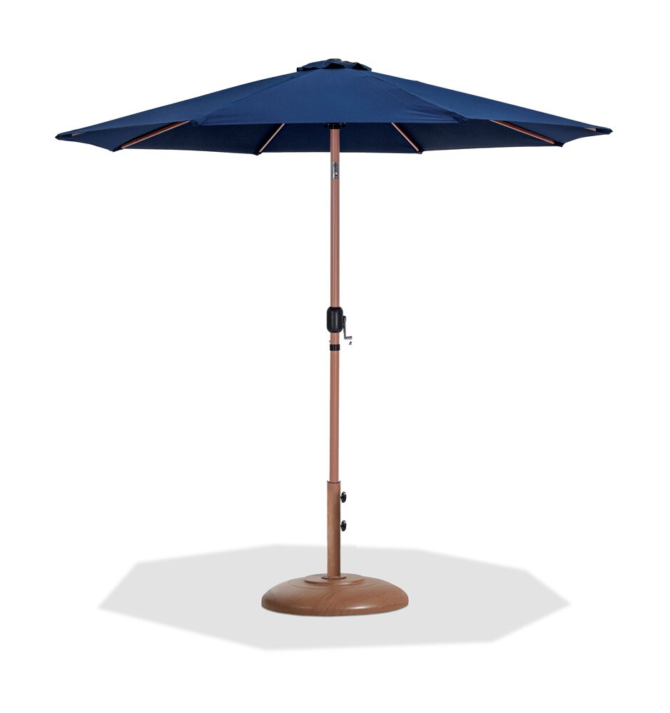 Meridian Furniture - Fiji Navy Fabric / Teak Aluminum Patio Umbrella with Base Sets - 55014Navy-BT veiw 1