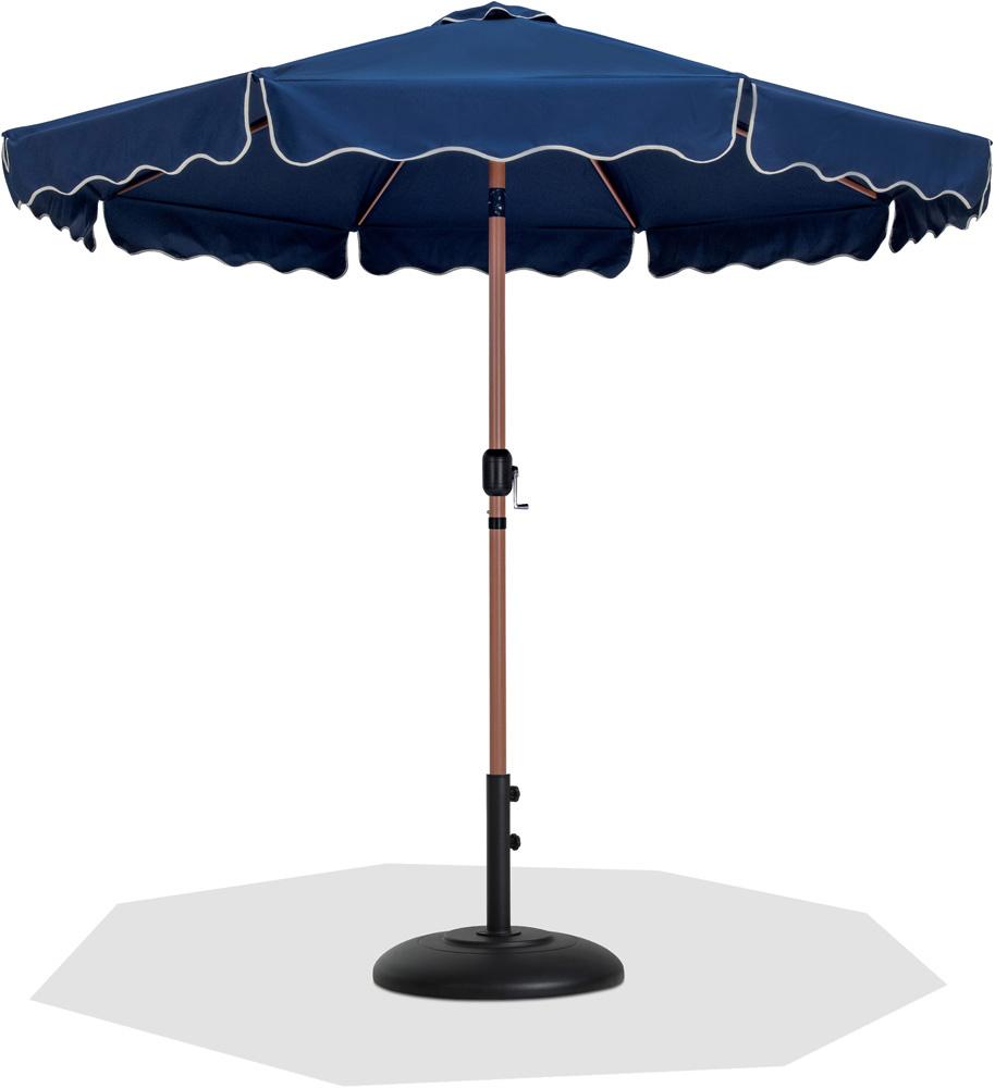 Meridian Furniture - Amalfi Navy Fabric With Cream Piping / Matte Black Aluminum Patio Umbrella with Base Sets - 55017Navy-BB veiw 1