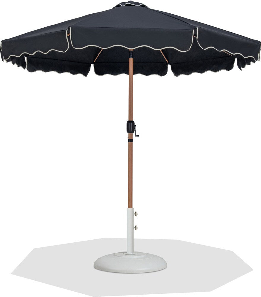 Meridian Furniture - Amalfi Black Fabric With Cream Piping / Matte White Aluminum Patio Umbrella with Base Sets - 55017Black-BW veiw 1