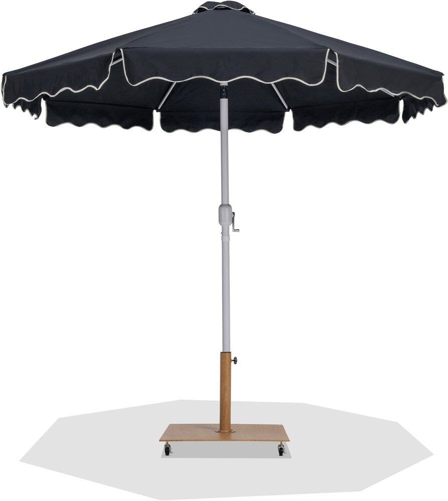 Meridian Furniture - Amalfi Black Fabric With Cream Piping / Teak Aluminum Patio Umbrella with Base Sets - 55018Black-AT veiw 1