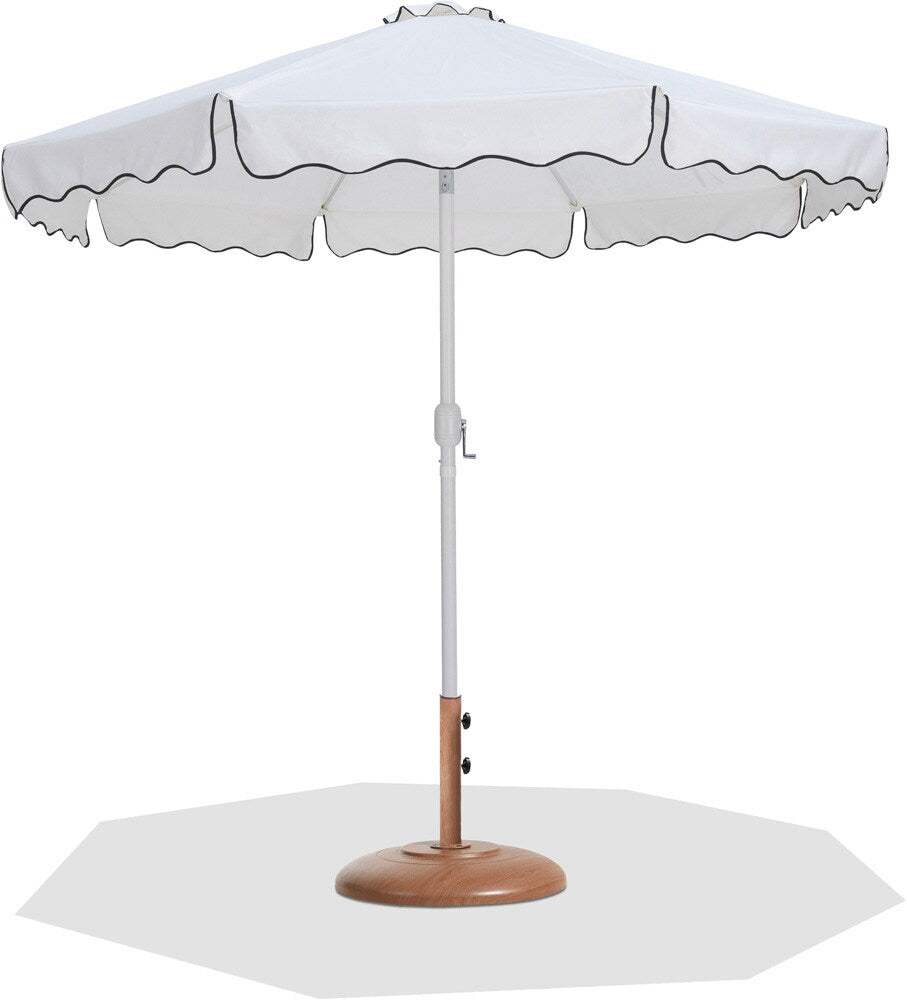 Meridian Furniture - Amalfi White Fabric With Black Piping / Teak Aluminum Patio Umbrella with Base Sets - 55018White-BT veiw 1
