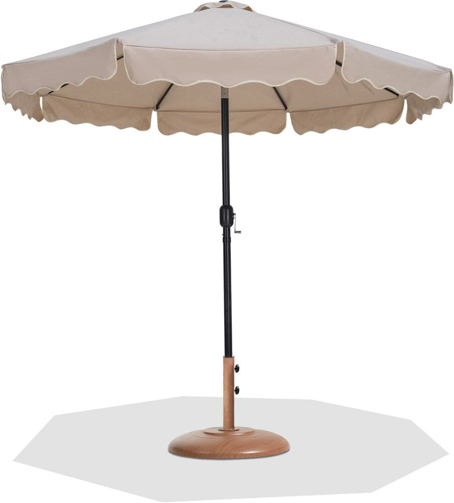 Meridian Furniture - Amalfi Beige Fabric With Cream Piping / Teak Aluminum Patio Umbrella with Base Sets - 55019Beige-BT veiw 1