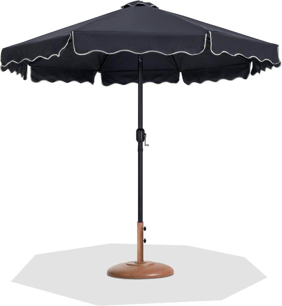 Meridian Furniture - Amalfi Black Fabric With Cream Piping / Teak Aluminum Patio Umbrella with Base Sets - 55019Black-BT veiw 1