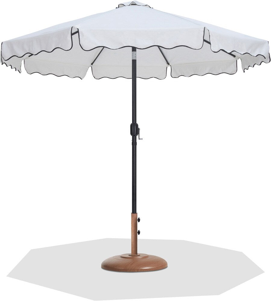 Meridian Furniture - Amalfi White Fabric With Black Piping / Teak Aluminum Patio Umbrella with Base Sets - 55019White-BT veiw 1
