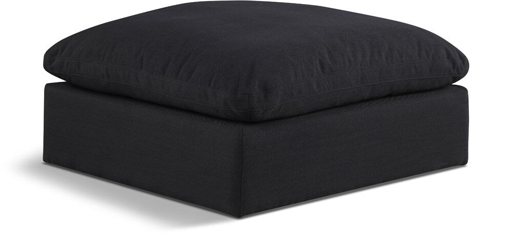 Meridian Furniture - Comfy Black Linen Textured Fabric Modular Ottoman - 187Black-Ott veiw 1