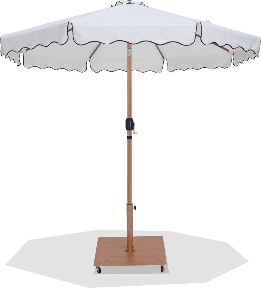 Meridian Furniture - Amalfi White Fabric With Black Piping / Teak Aluminum Patio Umbrella with Base Sets - 55017White-AT veiw 1