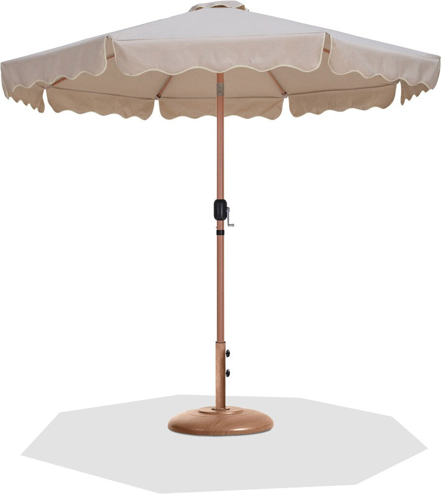 Meridian Furniture - Amalfi Beige Fabric With Cream Piping / Teak Aluminum Patio Umbrella with Base Sets - 55017Beige-BT veiw 1
