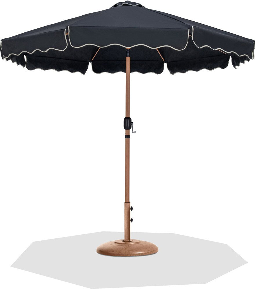 Meridian Furniture - Amalfi Black Fabric With Cream Piping / Teak Aluminum Patio Umbrella with Base Sets - 55017Black-BT veiw 1