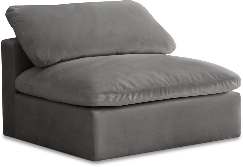 Meridian Furniture - Cozy Grey Velvet Chair - 634Grey-Armless veiw 1