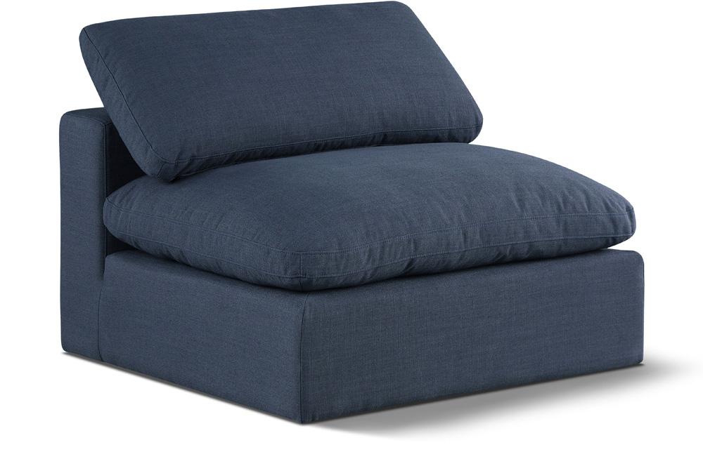 Meridian Furniture - Comfy Navy Linen Textured Fabric Modular Armless Chair - 187Navy-Armless veiw 1