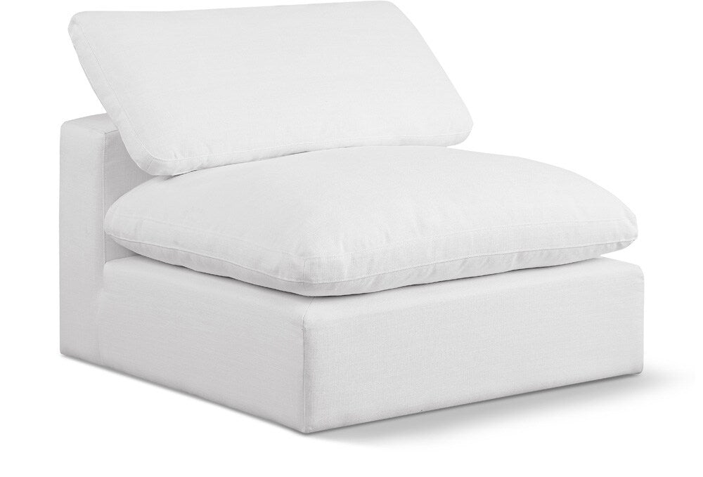 Meridian Furniture - Comfy White Linen Textured Fabric Modular Armless Chair - 187White-Armless veiw 1