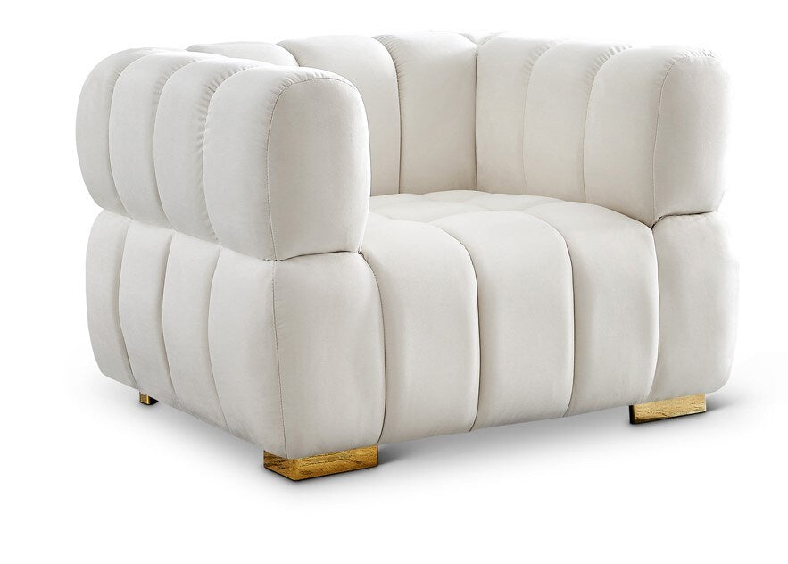Meridian Furniture - Gwen Cream Velvet Chair - 670Cream-C veiw 1