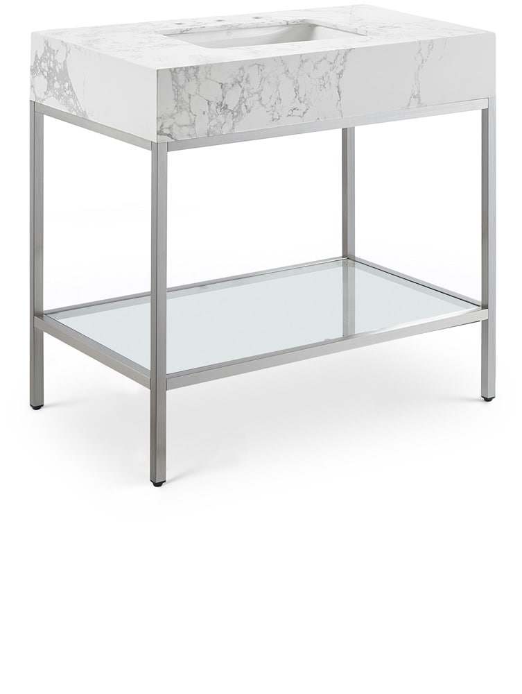 Meridian Furniture - Marmo White Engineered Marble Bathroom Vanity - 408White-36 veiw 1