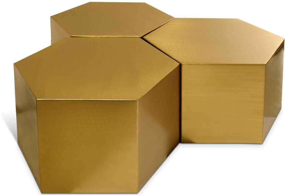 Meridian Furniture - Hexagon Brushed Gold Coffee Table - 3pc - 292-CT-3PC veiw 1
