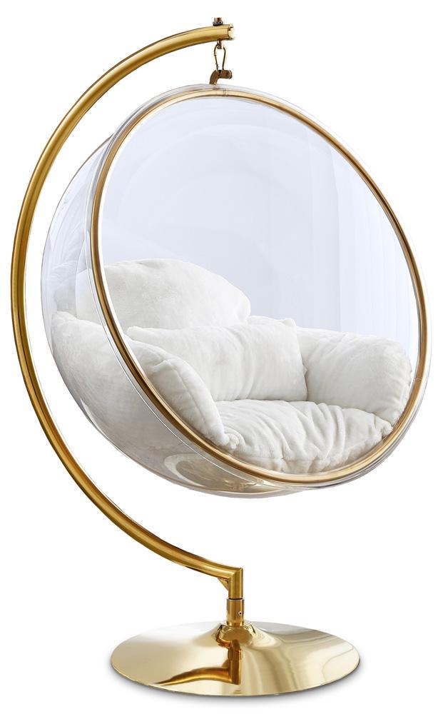 Meridian Furniture - Luna White Faux Fur Acrylic Swing Accent Chair - 508Fur veiw 1