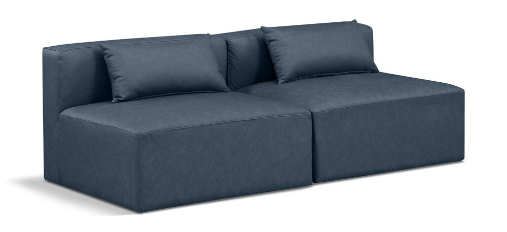 Meridian Furniture - Cube Navy Blue Vegan Leather Modular Sofa - 2Pc - 668Navy-S72A veiw 1
