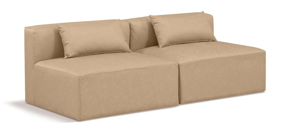 Meridian Furniture - Cube Tan Vegan Leather Modular Sofa - 2Pc - 668Tan-S72A veiw 1