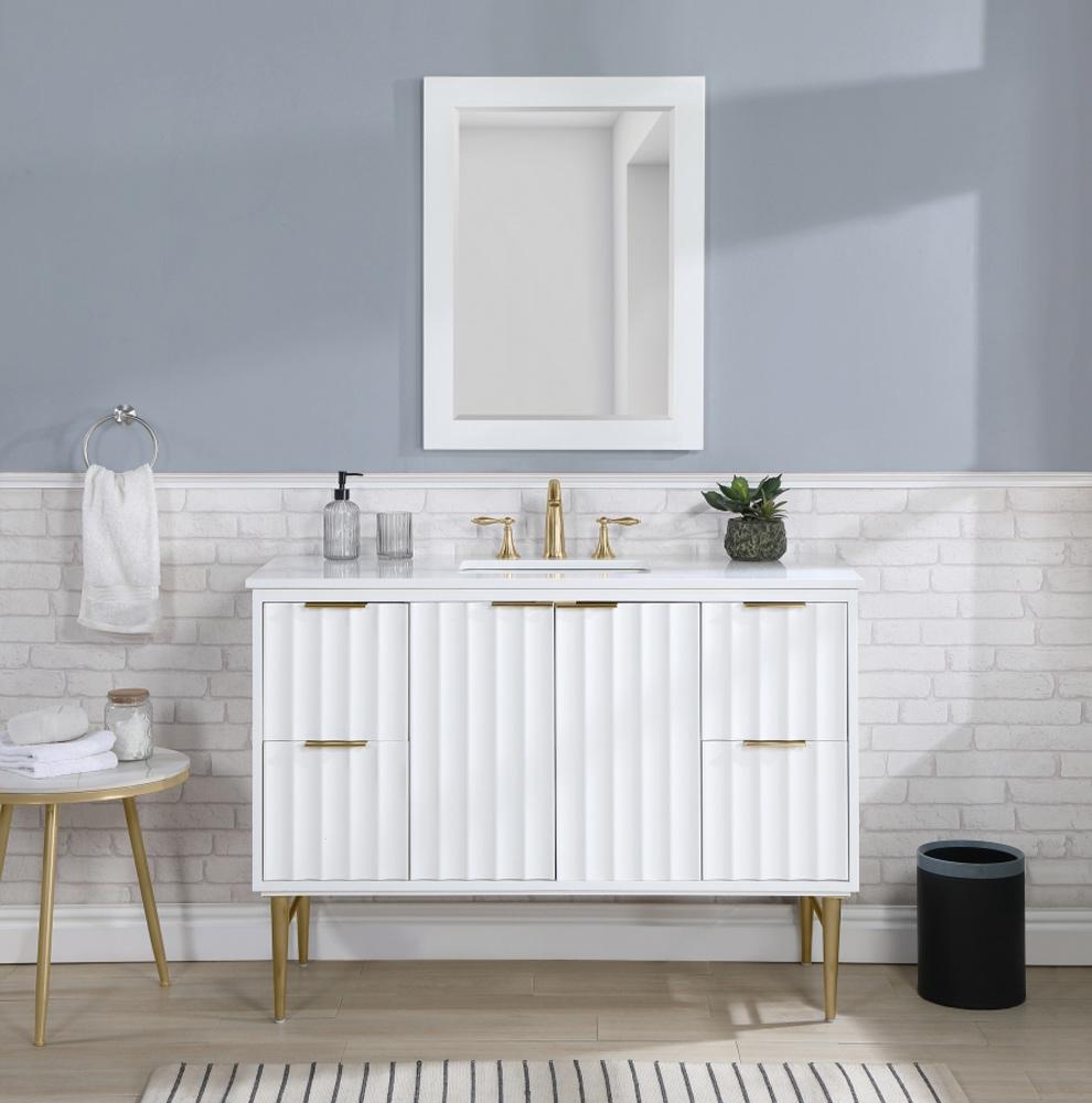 Meridian Furniture - Modernist White Bathroom Vanity - 401White-48 veiw 4